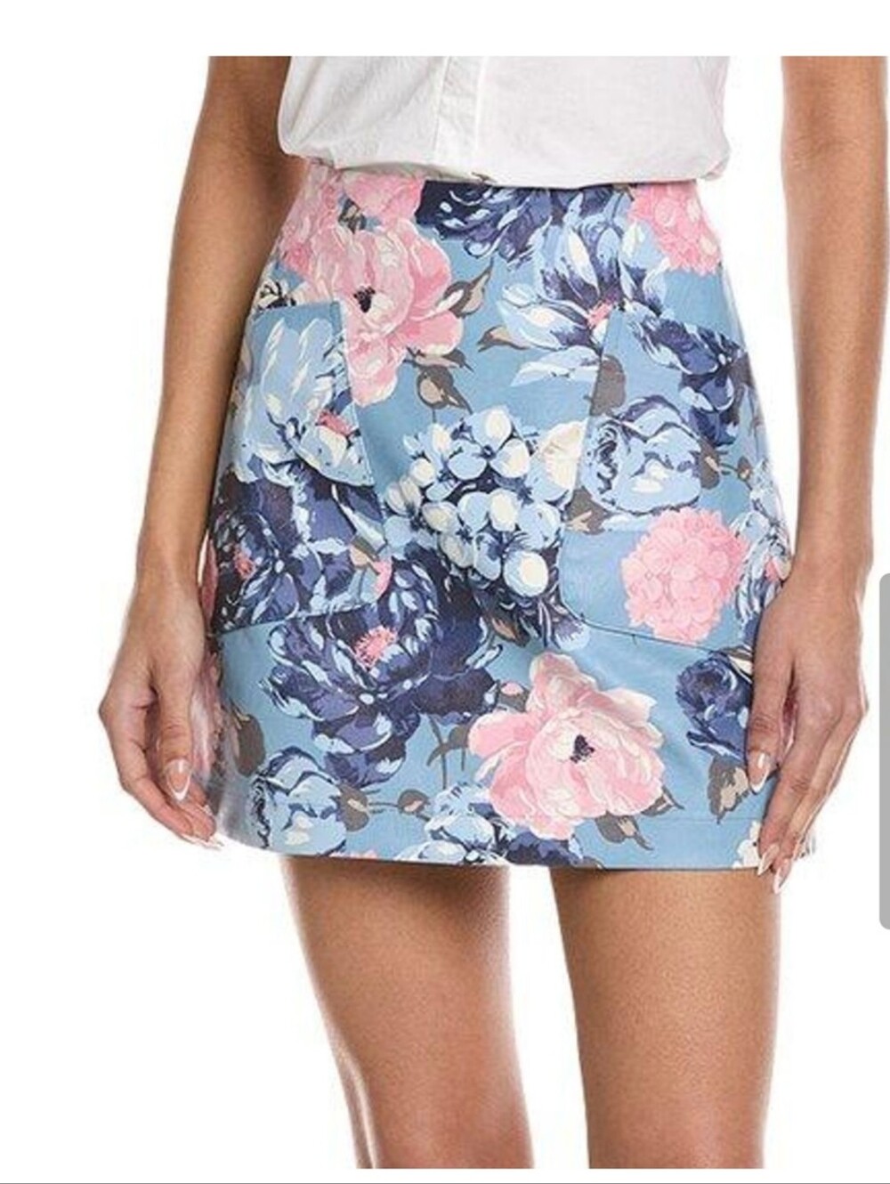 Laundry By Shelli Segal Blue Floral Mini Skirt with Pink Accents